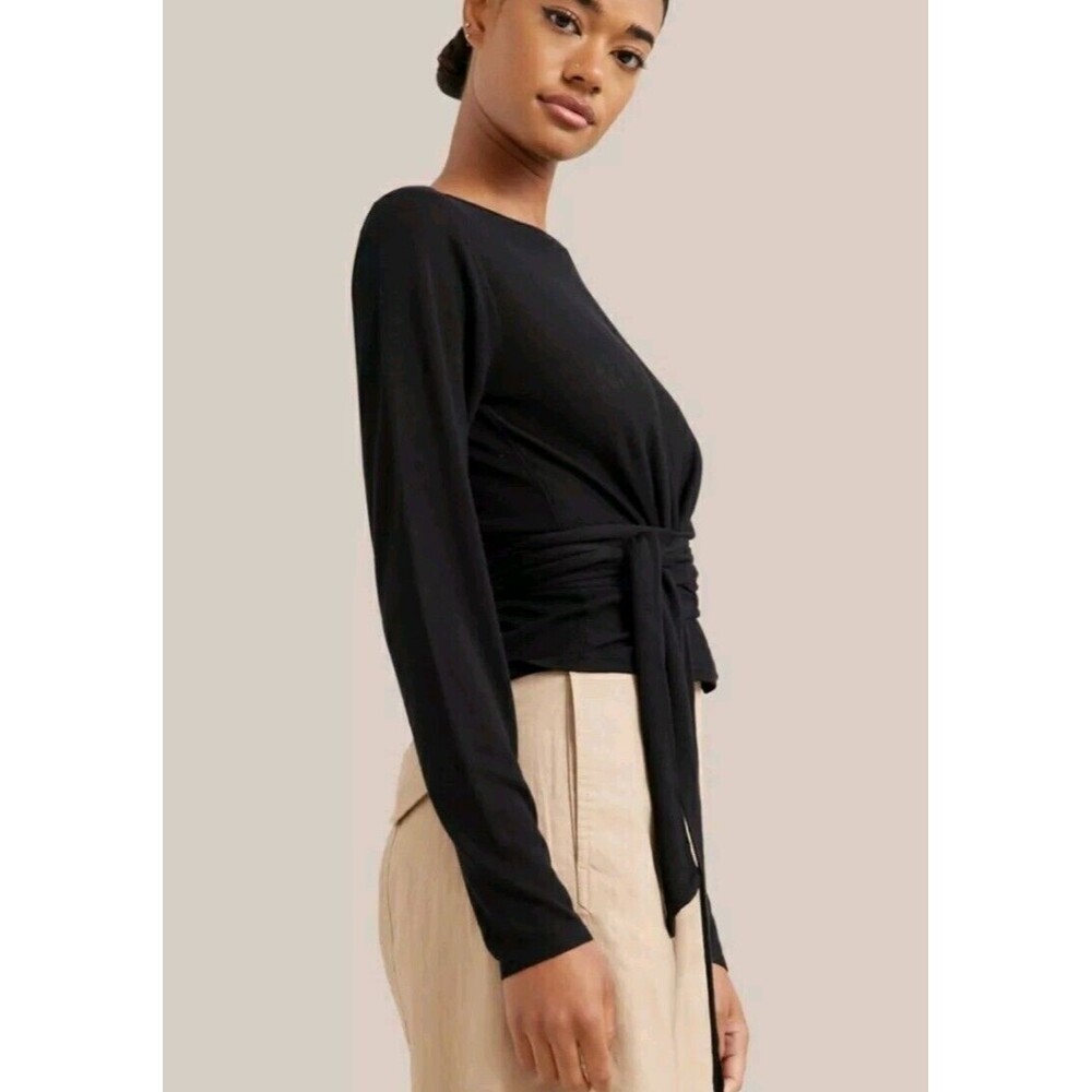 Modern Citizen Stevie Women Black Stretch Tie Waist Long Sleeve Shirt L - Picture 4 of 8